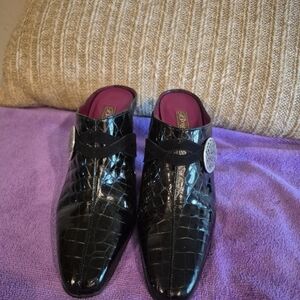 Brighton Black Crocodile Pattern Mules